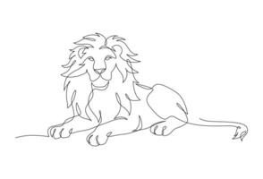 Continuous line drawing sitting lion. Front view single linear decorative design concept. Lion abstract linear minimal style, Hand drawn isolated on white background. Vector design illustration.