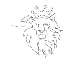 continuo línea dibujo de león cabeza vistiendo un corona. frente ver soltero lineal decorativo diseño concepto. león resumen lineal mínimo estilo, mano dibujado aislado en blanco antecedentes. vector. vector