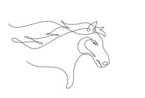 Horse portrait side face, Continuous line art drawing style, One line art animal, Design template linear minimal style. Drawing isolated on white background. Vector design illustration.