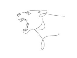 Lioness roaring portrait side face, Continuous line art drawing style, Design template linear minimal style. Hand drawn isolated on white background. Vector design illustration.