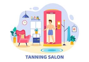 Tanning Salon Vector Illustration of Bed Procedure to Get Exotic Skin with Modern Technology at the Spa Solarium in Flat Cartoon Background