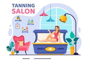 bronceado salón vector ilustración de cama procedimiento a obtener exótico piel con moderno tecnología a el spa solárium en plano dibujos animados antecedentes