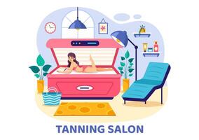 bronceado salón vector ilustración de cama procedimiento a obtener exótico piel con moderno tecnología a el spa solárium en plano dibujos animados antecedentes