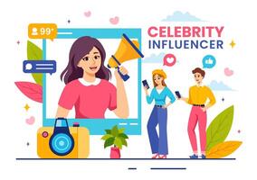 Celebrity Influencers Vector Illustration with Posts on Internet for Advertising Marketing, Daily Life or Endorse in Flat Cartoon Background