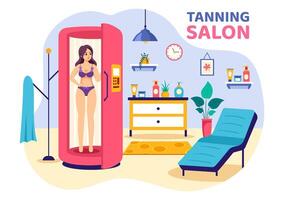 bronceado salón vector ilustración de cama procedimiento a obtener exótico piel con moderno tecnología a el spa solárium en plano dibujos animados antecedentes