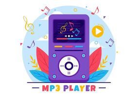 MP3 Player Vector Illustration with Musical Notation, Headphones, Headset and Phone of Music Listening Devices in Mobile App on Flat Background