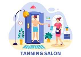 Tanning Salon Vector Illustration of Bed Procedure to Get Exotic Skin with Modern Technology at the Spa Solarium in Flat Cartoon Background