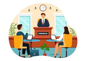City Council Meeting Vector Illustration with Effective Business Team, Employee, Brainstorming for Important Negotiation in Flat Cartoon Background