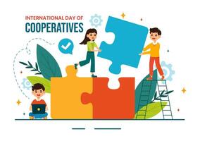 internacional día de cooperativas vector ilustración en 6 6 julio con personas a el complementario metas de el unido naciones en plano antecedentes