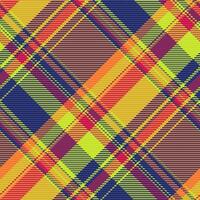 National texture background fabric, wool textile tartan seamless. Primary pattern vector check plaid in blue and orange colors.