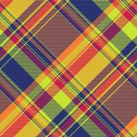 National texture background fabric, wool textile tartan seamless. Primary pattern vector check plaid in blue and orange colors.