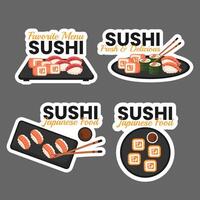 Sushi japonés comida etiqueta plano dibujos animados mano dibujado plantillas antecedentes ilustración vector