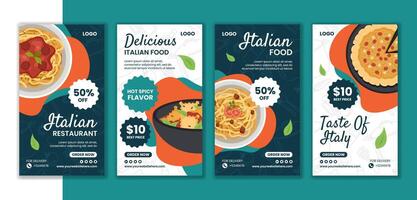 Italian Food Social Media Stories Flat Cartoon Hand Drawn Templates Background Illustration vector