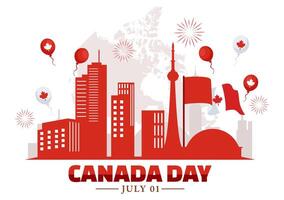 Happy Canada Day Vector Illustration Celebration in 1st July with Maple, Map and Ribbon in National Holiday Flat Cartoon Background