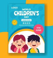 Children Day Vertical Poster Flat Cartoon Hand Drawn Templates Background Illustration vector