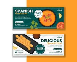 Spanish Restaurant Horizontal Banner Flat Cartoon Hand Drawn Templates Background Illustration vector