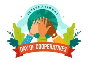 internacional día de cooperativas vector ilustración en 6 6 julio con personas a el complementario metas de el unido naciones en plano antecedentes