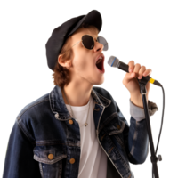 AI generated guy sings karaoke on transparent background png