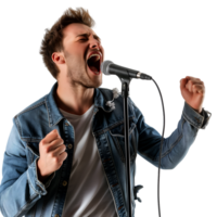 AI generated guy sings karaoke on transparent background png