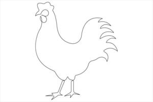 Continuous one line art drawing of pet animal chicken concept outline vector illustration