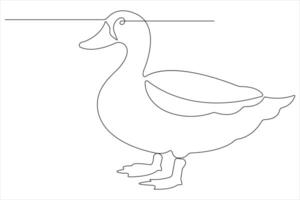 Continuous single line art drawing of pet animal duck concept outline vector illustration