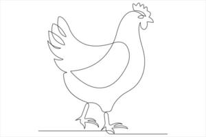 Continuous one line art drawing of pet animal chicken concept outline vector illustration