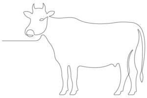 Continuous one line art drawing of cow pet animal concept outline vector illustration