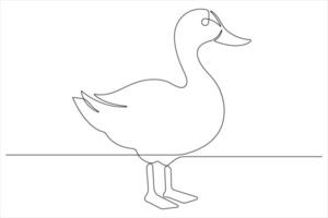 Continuous single line art drawing of pet animal duck concept outline vector illustration