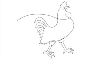 Continuous one line art drawing of pet animal chicken concept outline vector illustration