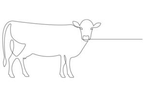 Continuous one line art drawing of cow pet animal concept outline vector illustration