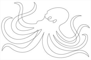 Octopus sea animal continuous one line art drawing of outline vector illustration