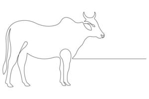 Continuous one line art drawing of cow pet animal concept outline vector illustration