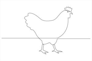 continuo uno línea Arte dibujo de mascota animal pollo concepto contorno vector ilustración
