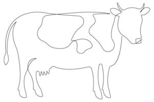 Continuous one line art drawing of cow pet animal concept outline vector illustration