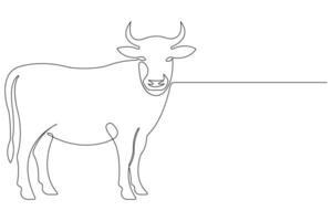 Continuous one line art drawing of cow pet animal concept outline vector illustration