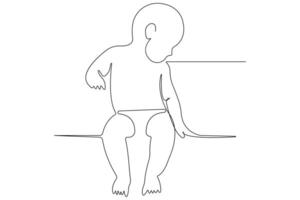 Continuous single line art drawing of baby sketch and concept outline vector