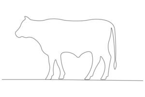 Continuous one line art drawing of cow pet animal concept outline vector illustration