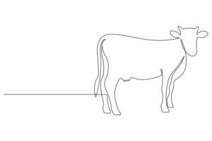 Continuous one line art drawing of cow pet animal concept outline vector illustration