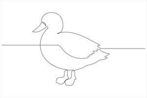 Continuous single line art drawing of pet animal duck concept outline vector illustration