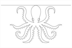 Octopus sea animal continuous one line art drawing of outline vector illustration