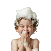 AI generated child with bath foam on transparent background png