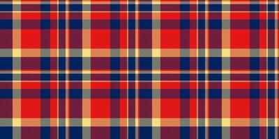 Old-fashioned background vector pattern, female check seamless fabric. Scenery texture plaid tartan textile in blue and red colors.