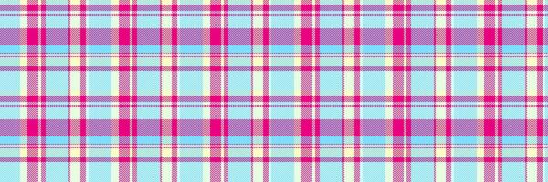 Bandana check plaid texture, regular tartan textile pattern. Stitch seamless vector fabric background in cyan and mexican pink colors.