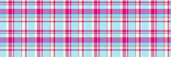 Bandana check plaid texture, regular tartan textile pattern. Stitch seamless vector fabric background in cyan and mexican pink colors.