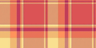 Layer textile check fabric, trousers background seamless pattern. Spring vector texture tartan plaid in red and yellow colors.