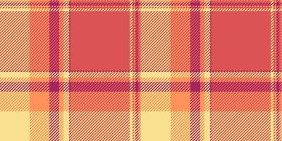 Layer textile check fabric, trousers background seamless pattern. Spring vector texture tartan plaid in red and yellow colors.