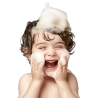 AI generated child with bath foam on transparent background png