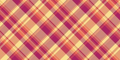 Sexual tartan background textile, service fabric plaid pattern. Performance texture check vector seamless in yellow and pink colors.
