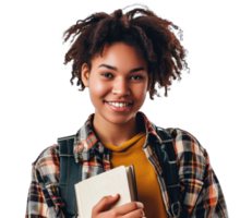 AI generated Female  university student smiling happily on PNG transparent background.