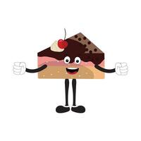 Groovy cake sliced cartoon mascot character with smile. Funny retro birthday cake slice in sneakers, confectionery mascot, Graphic element for website vector